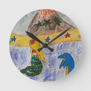Mermaid Island Round Clock Runde Wanduhr