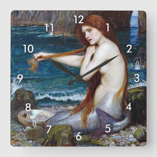 Mermaid, John William Waterhouse Quadratische Wanduhr (Vorderseite)
