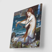 Mermaid, John William Waterhouse Quadratische Wanduhr (Winkel)