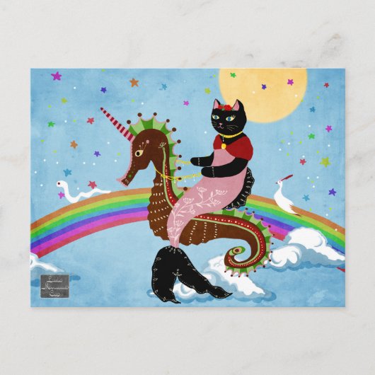 Mermaid Katze auf der Rainbow Postkarte (Vorderseite)