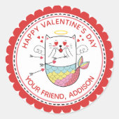 Mermaid Katze Niedlich Personalisiert Valentine Runder Aufkleber (Vorderseite)