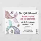 Mermaid Kids Doppelgeburt Einladung (Vorderseite)