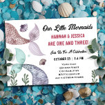 Mermaid Kids Doppelgeburt Einladung<br><div class="desc">elegantes lila,  rosa und blaues Meeresmeer,  Meerjungfrau Aquarell-Kunstwerk. Kindermädchen Geburtstag Thema. Einfach zu personalisieren. Auch als digitaler Download erhältlich!</div>