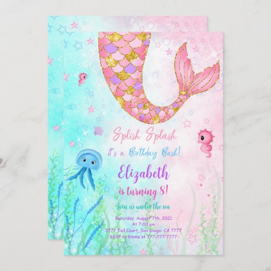 Mermaid Kids Einladung (Vorne/Hinten)