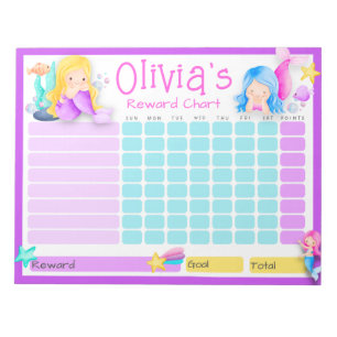 Mermaid Kids Reward Chart für tägliche Routine zu  Notizblock