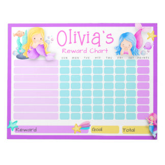 Mermaid Kids Reward Chart für tägliche Routine zu Notizblock