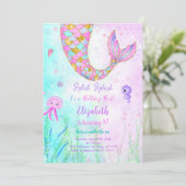 Mermaid Kindergeburtstag Einladung (Stehend Vorderseite)