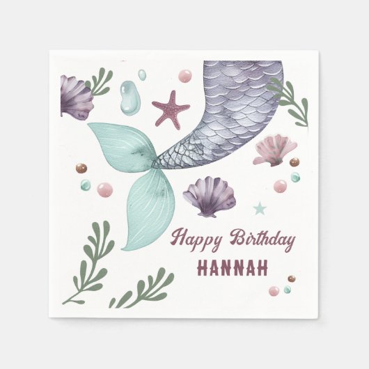 Mermaid Kindergeburtstag Sea Lila Serviette (Vorderseite)