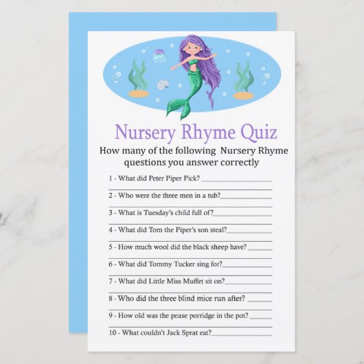 Mermaid Kinderzimmer Rhyme Quiz Kinderduschenspiel (Vorne/Hinten)