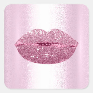 Mermaid Kiss Lips Makeup Artist Modern Pink Girl Quadratischer Aufkleber