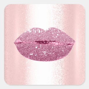 Mermaid Kiss Lips Makeup Artist Moderne rosa Rose Quadratischer Aufkleber