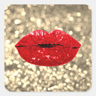 Mermaid Kiss Lips Makeup Artist Red Gold Glitzer Quadratischer Aufkleber