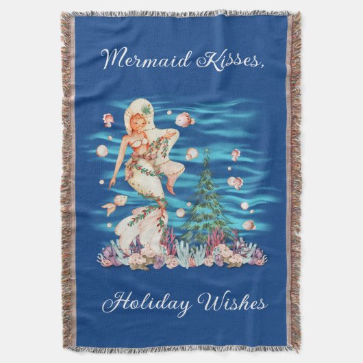 Mermaid Kisses, Holiday wünscht Fringed Throw Decke (Vorderseite Vertikal)