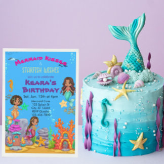 Mermaid Kisses Starfish Wishes, Colorful Birthday Einladung