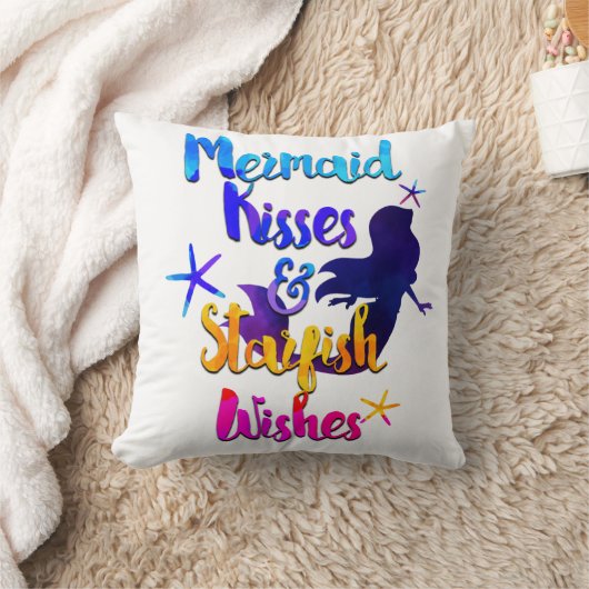 Mermaid Kisses & Starfish wünscht Wasserfarbenstra Kissen (Decke)
