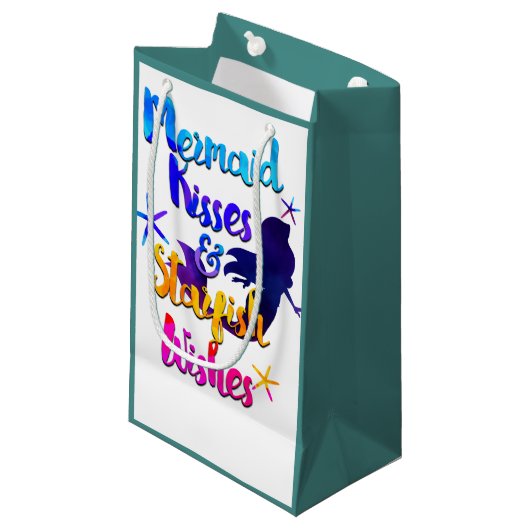 Mermaid Kisses & Starfish wünscht Wasserfarbenstra Kleine Geschenktüte (Vorderseite Schrägansicht)
