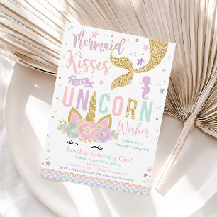 Mermaid kisses & Unicorn wünscht Geburtstag Einladung