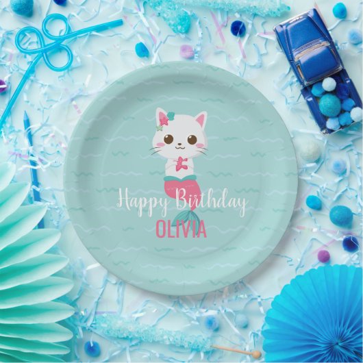 Mermaid Kitty Birthday Party Paper Plate Pappteller (Party)