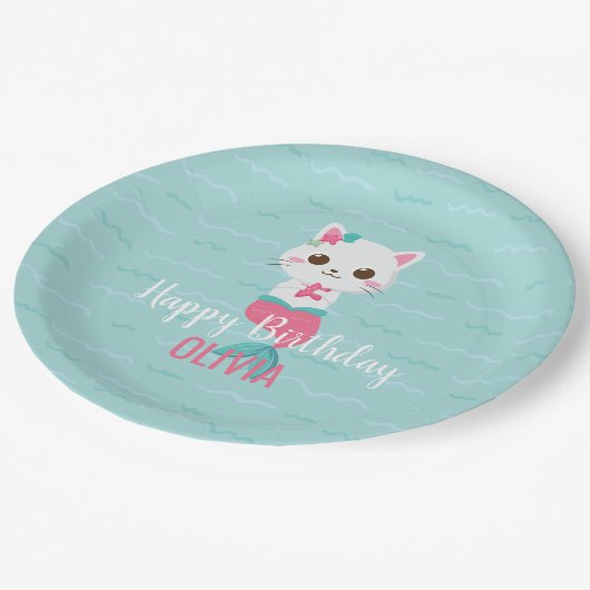 Mermaid Kitty Birthday Party Paper Plate Pappteller (Schrägansicht)