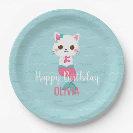 Mermaid Kitty Birthday Party Paper Plate Pappteller (Vorderseite)