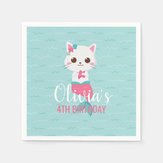 Mermaid Kitty Birthday Party Serviette (Vorderseite)