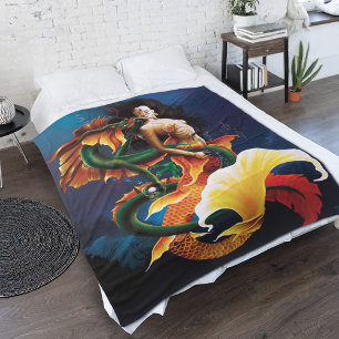 Mermaid Koi Dragon Fantasy Fleecedecke