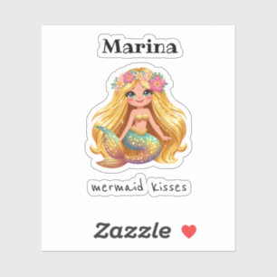 Mermaid küsst personalisierte Namensaufkleber Aufkleber