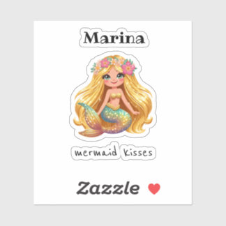 Mermaid küsst personalisierte Namensaufkleber Aufkleber
