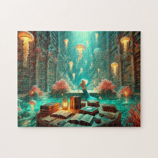 Mermaid Library Underwater Bookshelves Fantasy Puzzle (Horizontal)