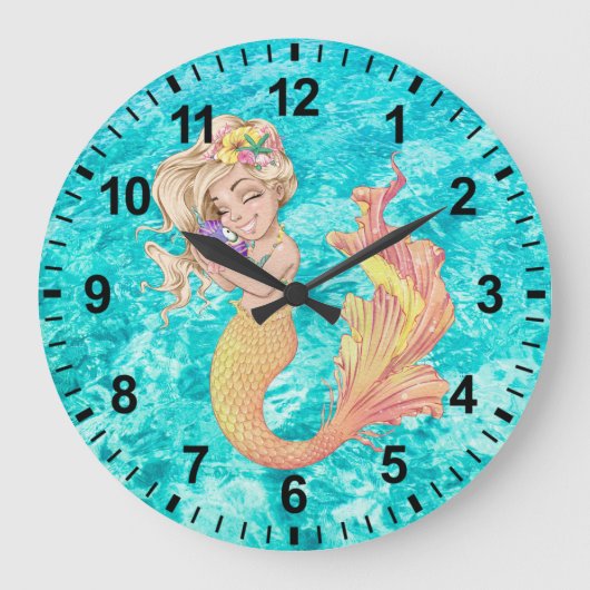 Mermaid Life Wall Clock Große Wanduhr (Vorderseite)