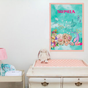 Mermaid Light Hair Pink Niedlich Starfish Poster