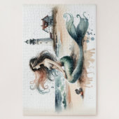 Mermaid Lighthouse Coastal Watercolor Scene Puzzle (Vertikal)