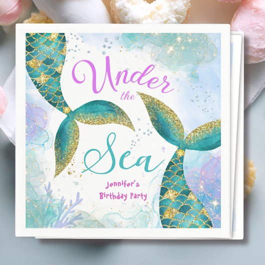 Mermaid Lila Aquamarin Girls Geburtstagsparty Serviette