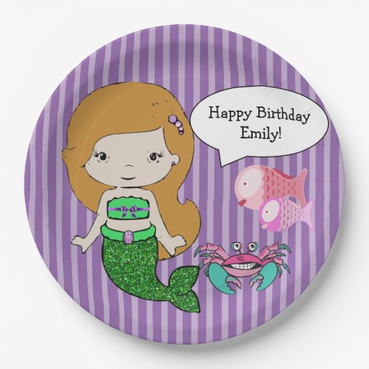 Mermaid Lila Birthday Party Teller (Vorderseite)