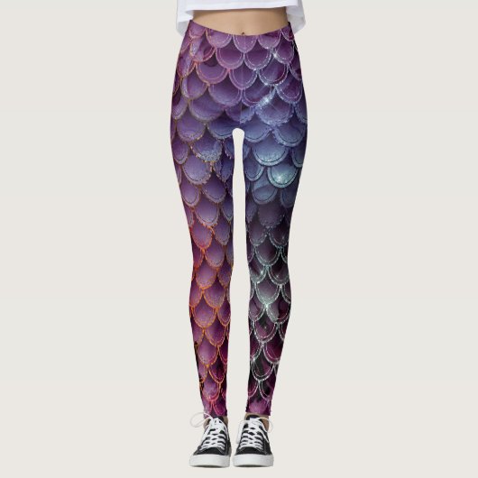 Mermaid Lila, Blue, Red Colors Scales Design Leggings (Vorderseite)