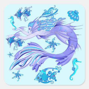 Mermaid Lila Fairy Creation Quadratischer Aufkleber