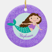 Mermaid Lila Glitzer Personalisiert Name Keramik Ornament (Hinten)