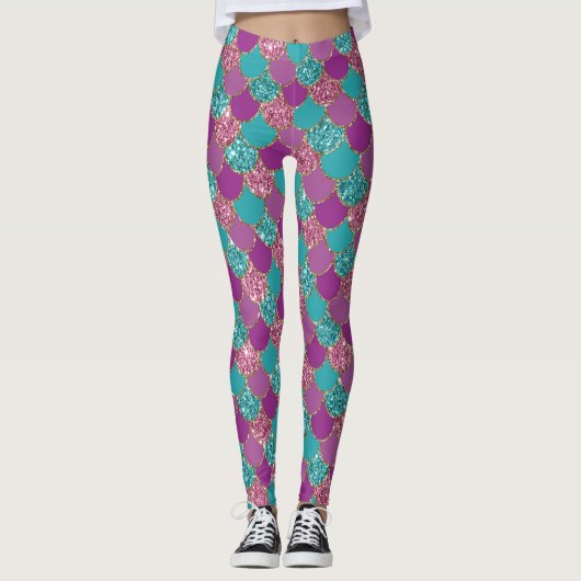 Mermaid Lila Glitzer Scales Leggings (Vorderseite)