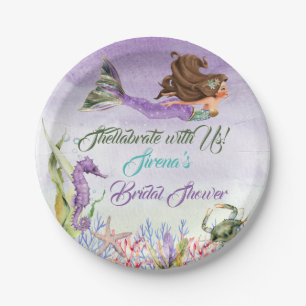Mermaid Lila Green Gold Seepferd Crab Pappteller