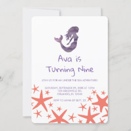 Mermaid Lila Starfish zum Geburtstag Einladung