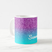 Mermaid Lila und Aqua Imitats Glitzer Ombre Kaffeetasse (Vorderseite Links)