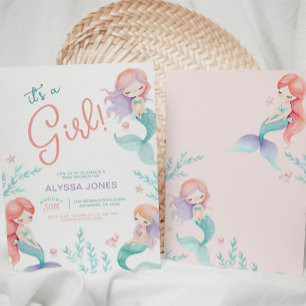Mermaid Lila und Aquamarine Babydusche Einladung