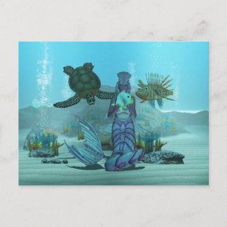 Mermaid Lionfish Turtle Underwater Post Card Postkarte