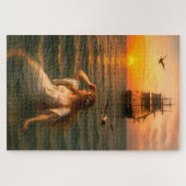 Mermaid Looking At Sailing Ship At Sunset Puzzle (Horizontal)