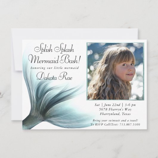 Mermaid Luxe | Meerbrasse Grüne Splash Einladung (Vorderseite)