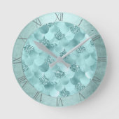 Mermaid Luxe Scale | Sea Mint Green Aqua Sheen Runde Wanduhr (Vorderseite)