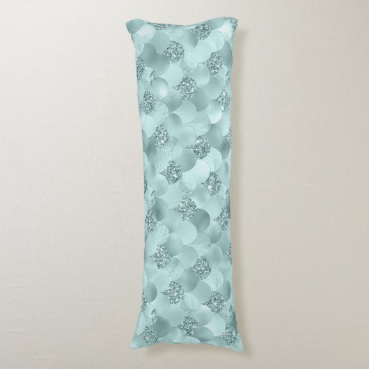Mermaid Luxe Scale | Sea Mint Green Aqua Sheen Seitenschläferkissen (Vorderseite Vertikal)