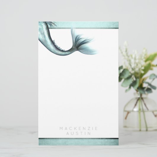 Mermaid Luxe Schwanz | Meeresfrüchte Grünes Aqua C Briefpapier (Stehend Vorderseite)