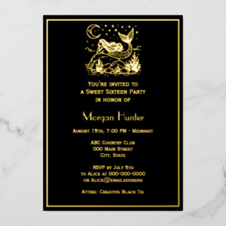 Mermaid Lying on Rock Stars Moon Sweet Sixteen Folien Feiertagskarte