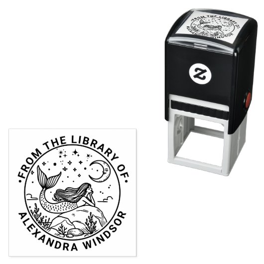 Mermaid Lying on Rocks, Moon Library Book Name Permastempel (Beispiel)